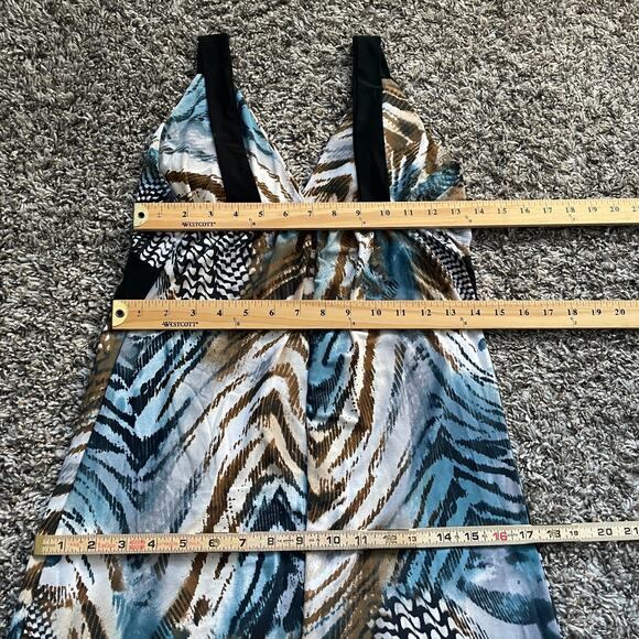 Y2K Midi Dress Size Medium Blue Brown Animal Print Sleeveless Babydoll Stretch - Picture 12 of 15
